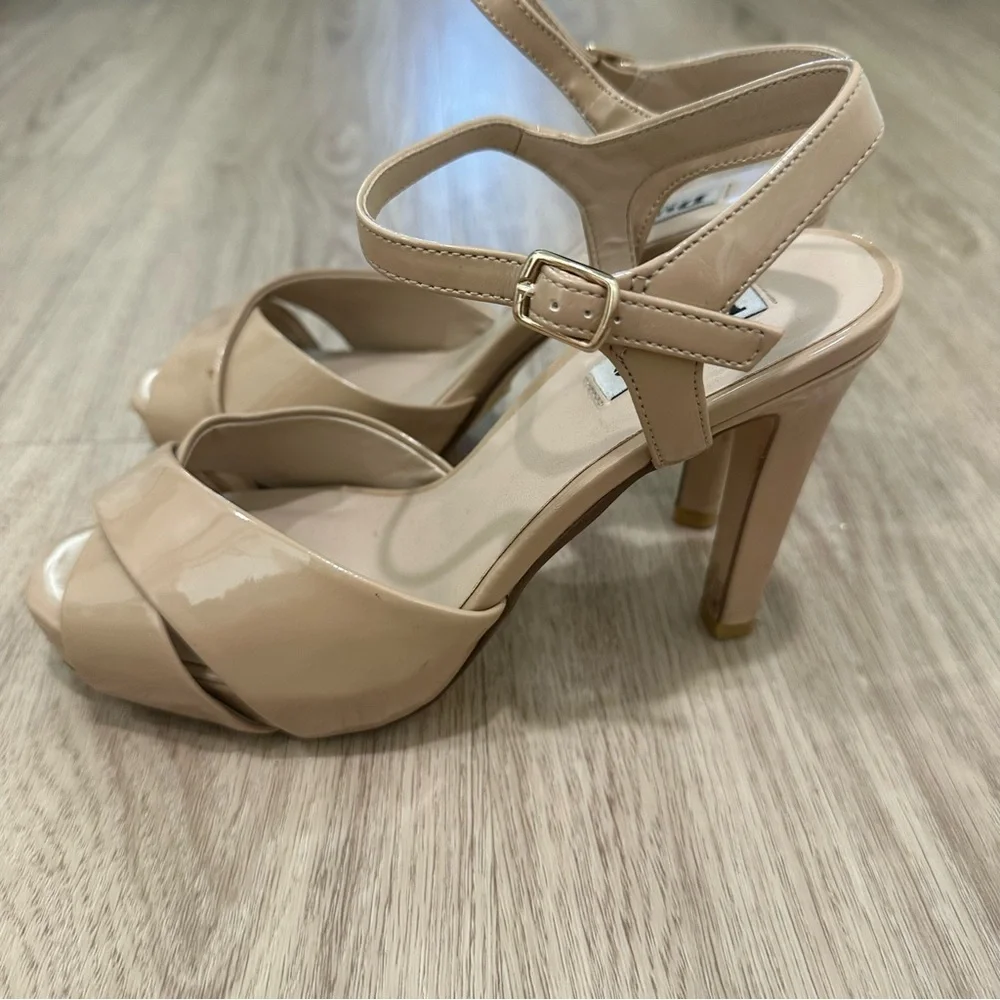 Dune London Marleen Patent Leather Peep Toe Heel Nude